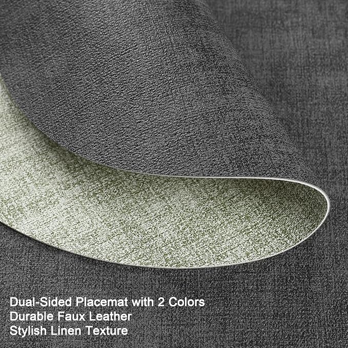 Placemats and Coasters, Washable Reversible Placemats Round Faux Leather - Image 2