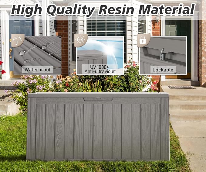 NUNU LAB 75 Gallon Outdoor Storage Box, Deck Box Resin Large Sturdy, Backyard - Image 2