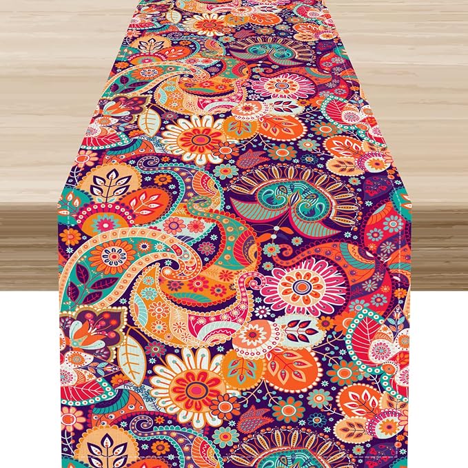 Purple Paisley Table Runner, Rustic Damask Antique Floral Flower Retro Boho by Unknown