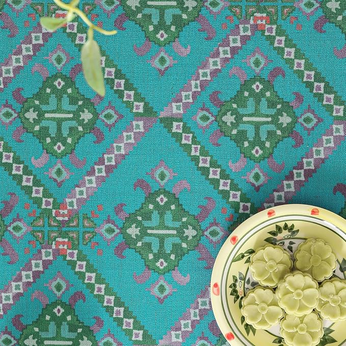 Linen 55 Inch Round Tablecloth, Wrinkle Resistant French Green Tablecloth Print - Image 5