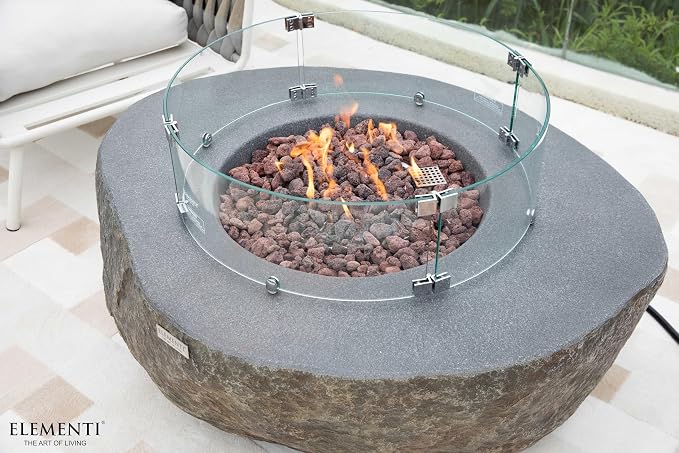 Elementi | Bundle Boulder Gas Fire Pit Cast Concrete Semi-Round Fire Table - Image 7