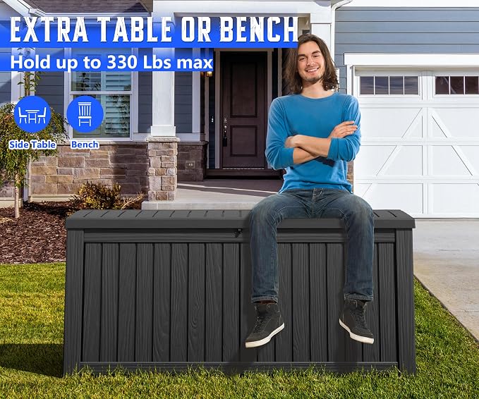 NUNU LAB Outdoor Storage Box 150 Gallon, Resin Large Sturdy Deck Box, Backyard - Image 5