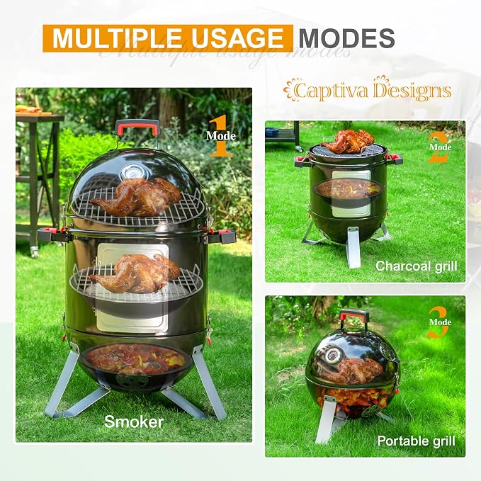 Captiva Designs 18-inch Vertical Charcoal Smoker Grill - Image 3
