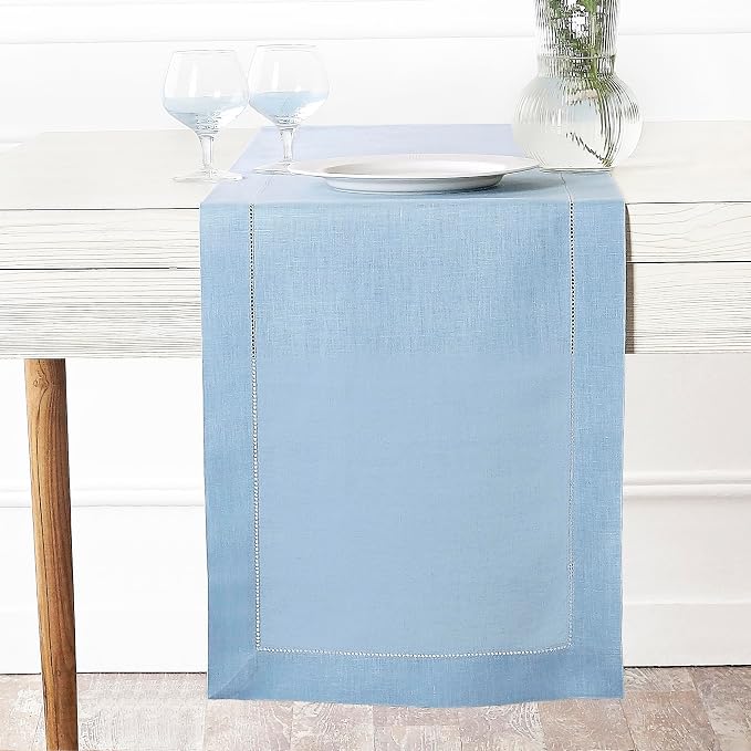 D'Moksha Homes Linen Powder Blue Table Runner 108 Inches Long by DMokshaHomes