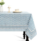 CPC Apatite Blue Floral Hand Block Printed 100% Cotton Tablecloth 60x120 by COTTONPRINTCLUB