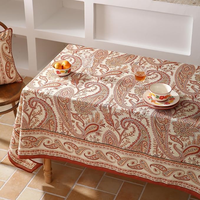 ISAENNE Designer French Red Square Tablecloth, Fall Linen Table Cloth - Image 9