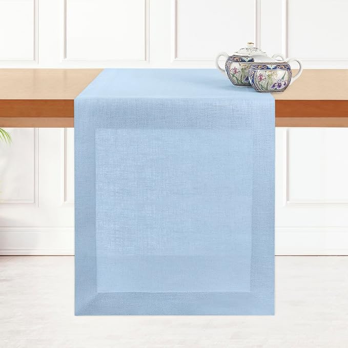 D'Moksha Homes Linen Powder Blue Table Runner 108 Inches Long by DMokshaHomes