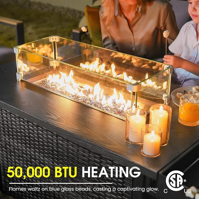 52 Inch Wicker Patio Fire Table, 000BTU Propane Fire Pit Table - Image 3