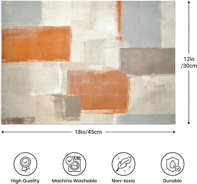 Modern Art Placemats for Dining Table Set of 6 Orange Abstract Painting Place - Image 8
