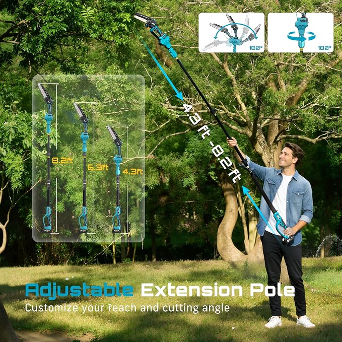 SEESII Cordless Pole Chainsaw, Hedge Trimmer, Pruning Shears, 4000mAh Battery - Image 4