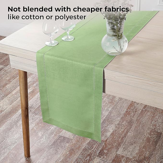 D'Moksha Homes Linen Sage Green Table Runner 144 Inches Long - Image 4