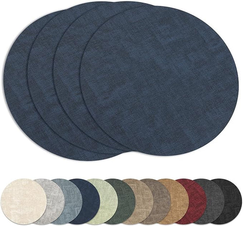 13" Round Placemats Set of 4, Reversible Faux Leather Heat Resistant Table Mats by NCUE