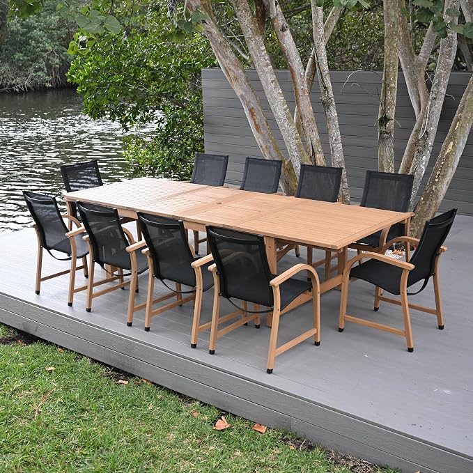 Amazonia Franklin 11-Piece Rectangular Extendable Patio Dining Set | Teak by Amazonia