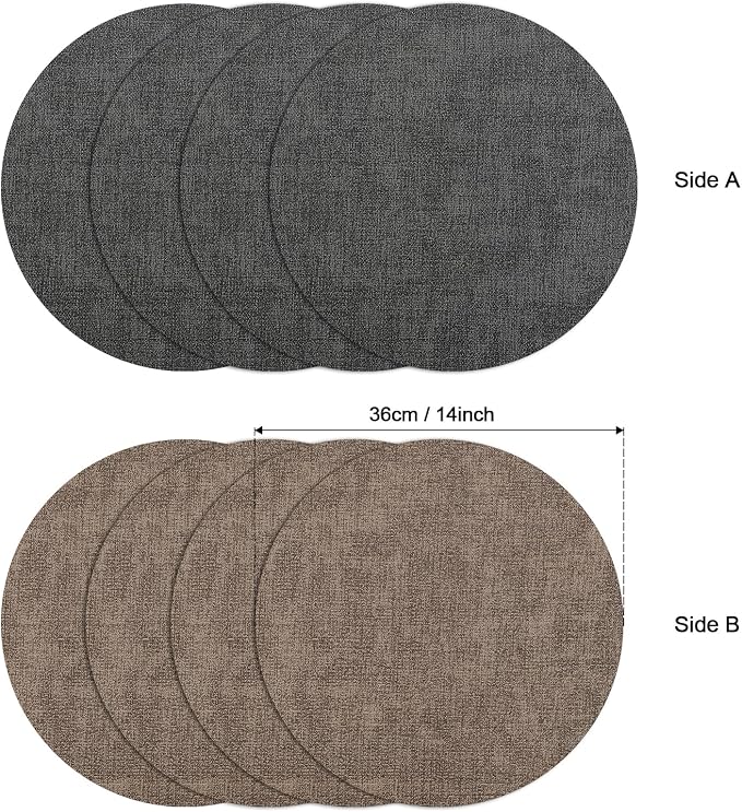 Myir JUN Round Placemats Dual Sided, Faux Leather Place Mats Set of 4 Indoor - Image 6
