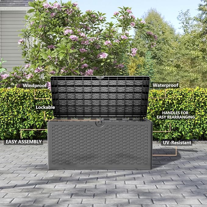 90 Gallon Resin Deck Box, Waterproof Outdoor Storage Bin - Image 7