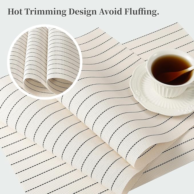Leetaltree White with Black Stripes Placemats Set of 4 - Image 4