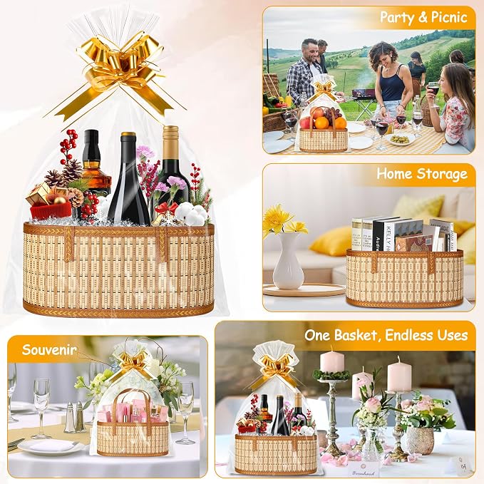 Leevcok 3 Set Baskets for Gifts Empty, Large Bamboo Gift Basket - Image 6