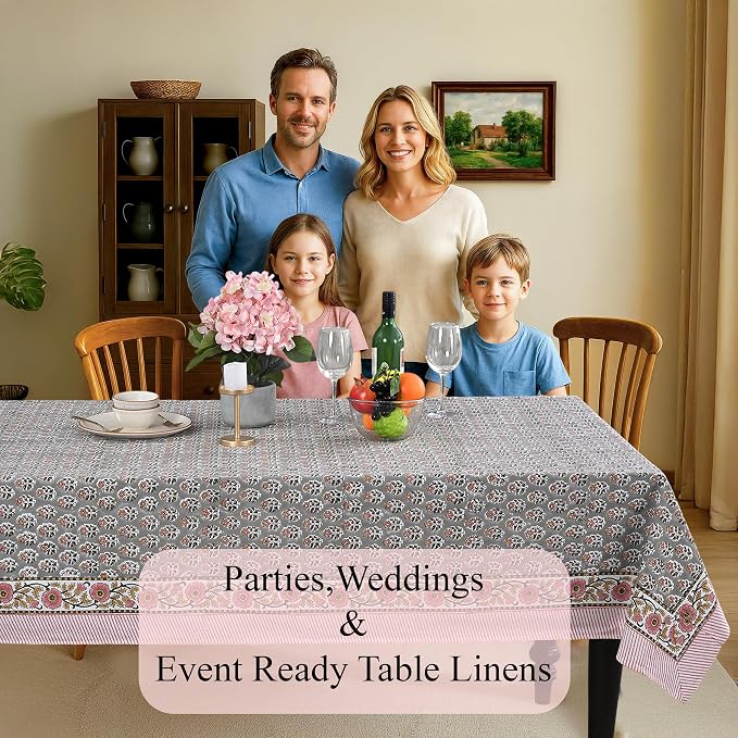 CPC Tablecloth 100% Cotton 70x108 Inch Indian Block Print Rectangle Table Cover - Image 3