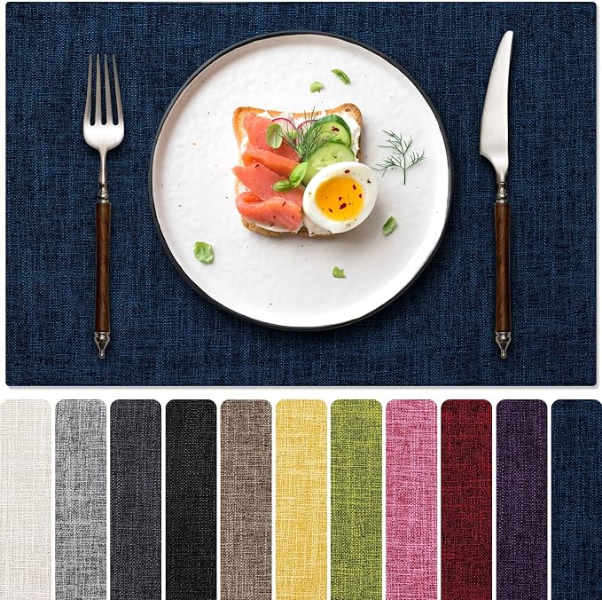 Blue Forest Placemats Set of 8, Dual-Layered Thickened Faux Linen Cloth Place by BlueForest