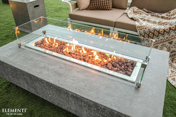 Elementi | Bundle Hampton Gas Fire Pit Cast Concrete 56" Rectangular Fire Table - Image 6
