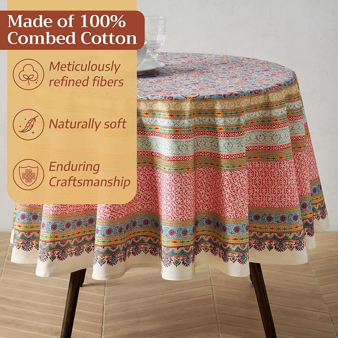 Maison d'Hermine Premium Table Cloth Round Table 100% Cotton 70 Inches - Image 4