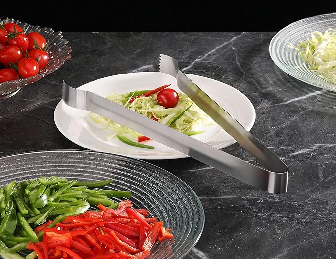 Serving Tongs in Silver Stainless Steel with Satin Finish