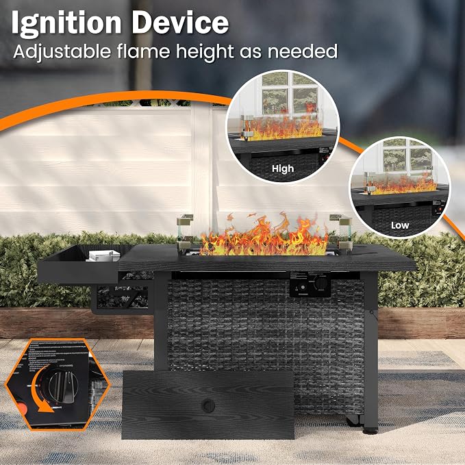 52 Inch Wicker Patio Fire Table, 000BTU Propane Fire Pit Table - Image 5