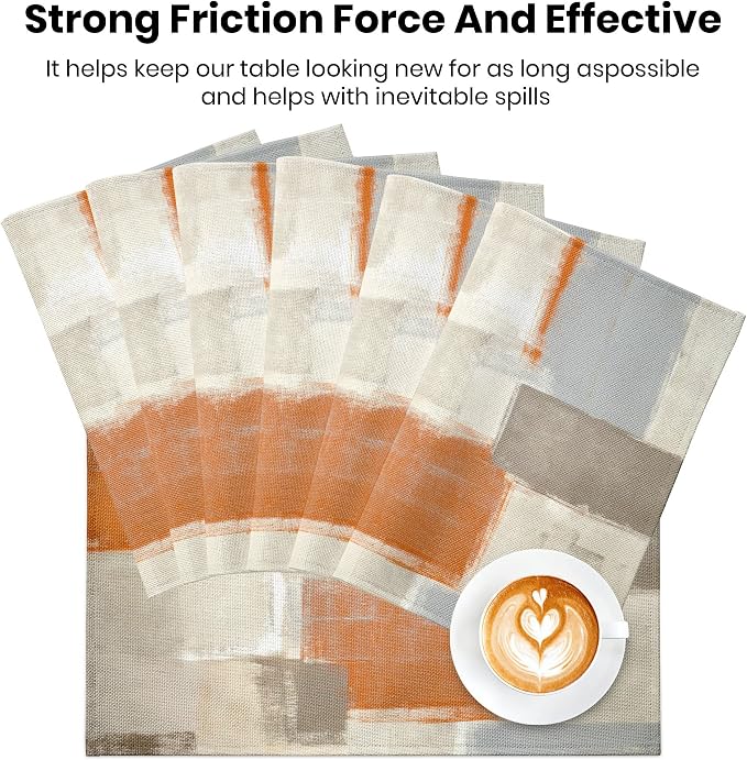 Modern Art Placemats for Dining Table Set of 6 Orange Abstract Painting Place - Image 7