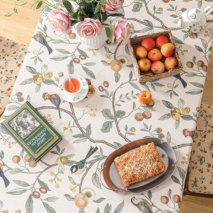Linen Table Cloth Rectangle, Wrinkle Resistant French Pink Tablecloth Print - Image 4
