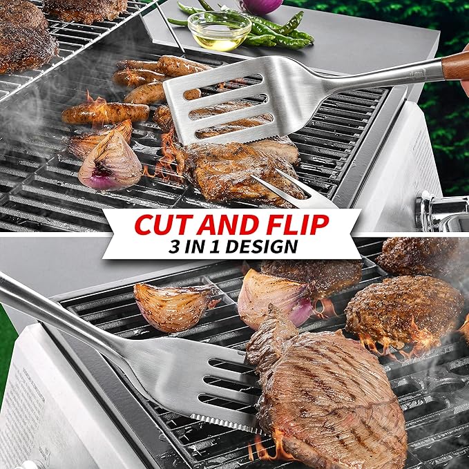 Heavy-Duty Rose Wooden BBQ Grilling Tools Set. Extra Thick Stainless Steel - Image 4