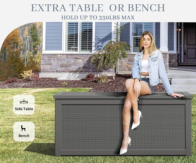 NUNU LAB 260 Gallon Outdoor Storage Box, Resin Large Sturdy Deck Box, Backyard - Image 4