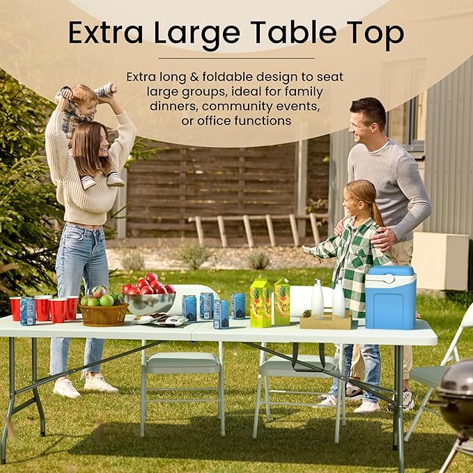 8 Feet Foldable Table with Built in Handle & Steel Legs | Heavy Duty Portable | - Image 5