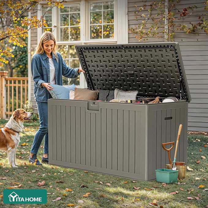 YITAHOME 200 Gallon Extra Large Deck Box, Double-Wall Resin Outdoor Storage Box - Image 4