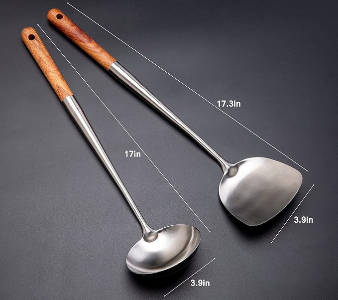 FJNATINH Wok Spatula and Ladle Tool Set, 17inches Spatula - Image 2