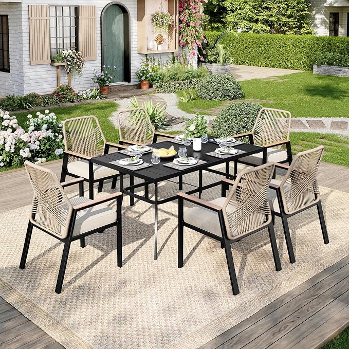 Outdoor Patio Dining Table for 6, All Weather Wrought Iron Black Outdoor Table - Image 2