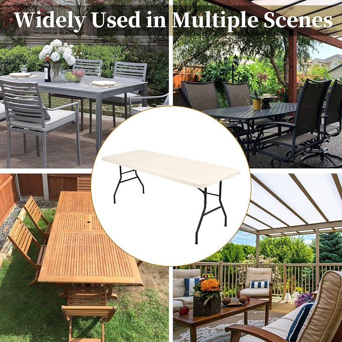 10 Pack Fitted Tablecloth for 8 Foot Rectangle Tables, Ivory Elastic Outdoor - Image 4