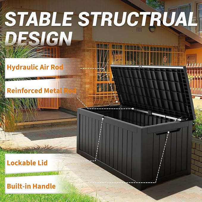 NUNU LAB 230 Gallon Outdoor Storage Box, Large Resin Deck Box - Image 4