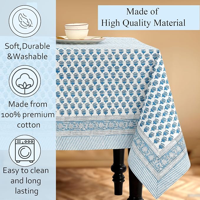 CPC Tablecloth 100% Cotton 70x108 Inch Indian Block Print Rectangle Table Cover - Image 7