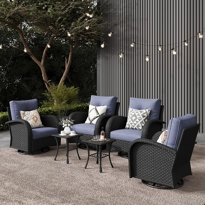 LayinSun 6 Pieces Outdoor Patio Furniture Set, Rattan Wicker Sectional Swivel by LayinSun