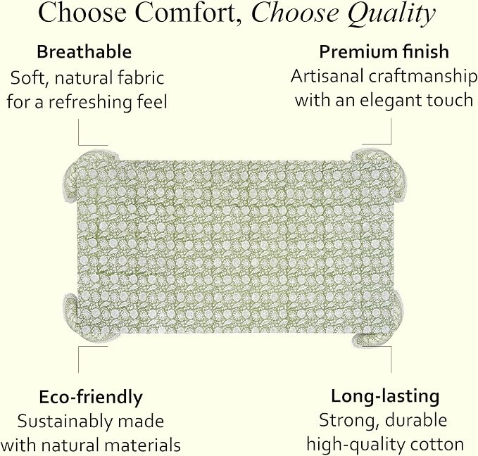CPC Olive Bloom Tablecloth 100% Cotton 70x118 Inch Indian Block Print Rectangle - Image 6