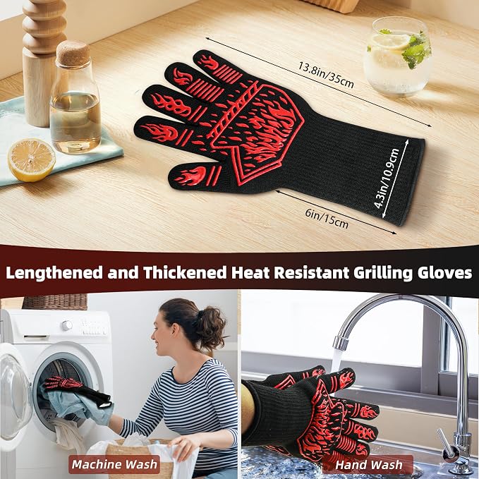 BBQ Gloves, 1472°F Heat-Resistant and Anti Slip Long Grilling Gloves, One Size - Image 5