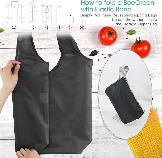 BeeGreen 10 Pack Black Reusable Grocery Bags - Image 3