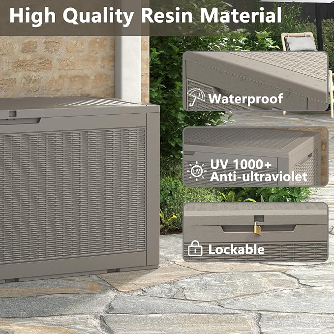 KAMABOKO 101 Gallon Waterproof Large Resin Deck Box, Lockable Large Outdoor - Image 3