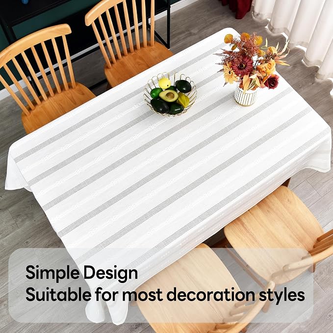 White Cotton Tablecloth for Rectangle Table Heavy Duty Farmhouse Vintage - Image 5