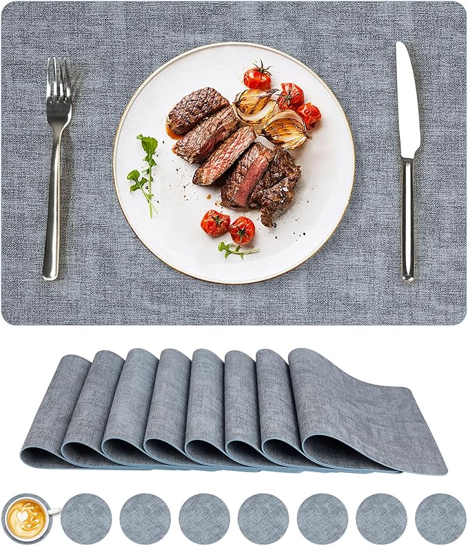 Vinyl Placemats Set of 8, Faux Leather Waterproof and Heat Resistant Place Mats by NCUE