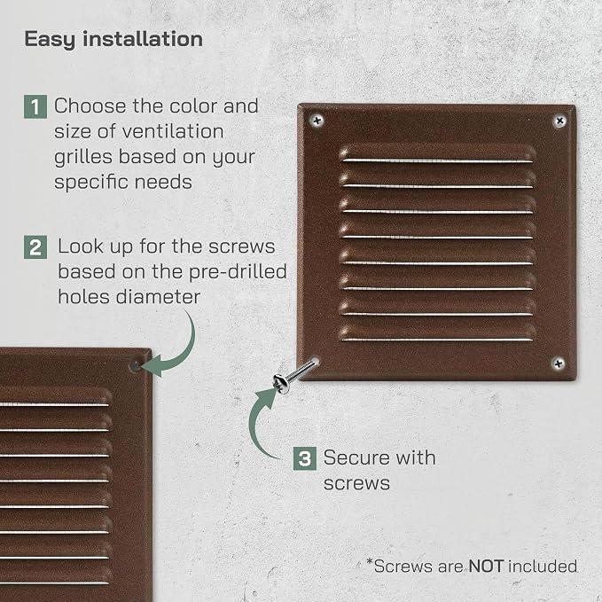 Vent Systems - 5 x 5 Inch Pack of 10 Brown Metal Square Soffit Air Vent Grille - Image 4