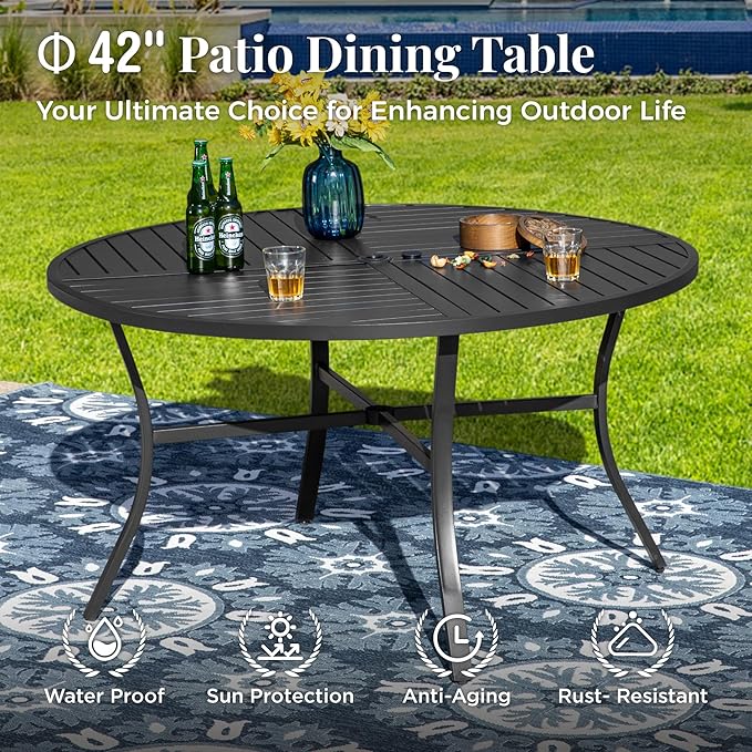 Outdoor Patio Round Dining Table, All Weather Wrought Iron Black Outdoor Table - Image 4