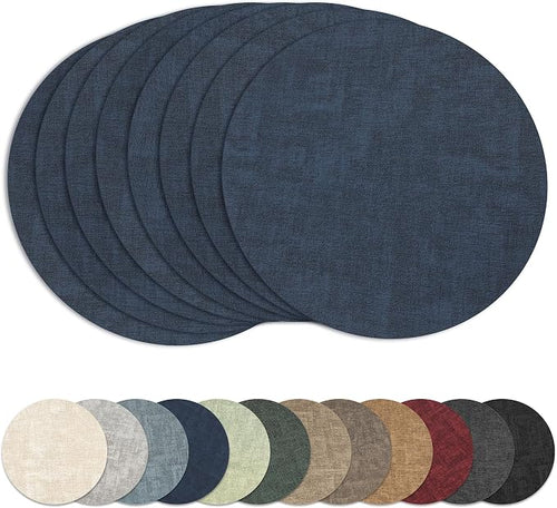 13" Round Placemats Set of 8, Reversible Faux Leather Heat Resistant Table Mats by NCUE