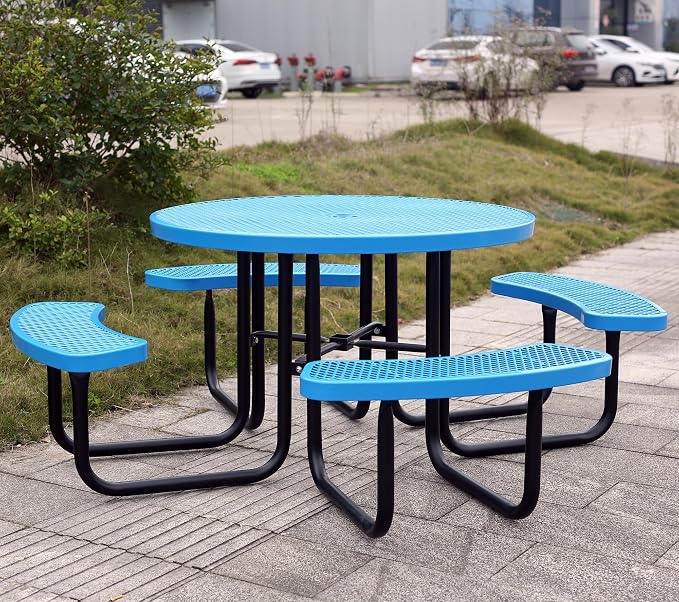46'' Round Metal Picnic Table for Outdoors, Commercial Steel Metal Picnic Tables - Image 2