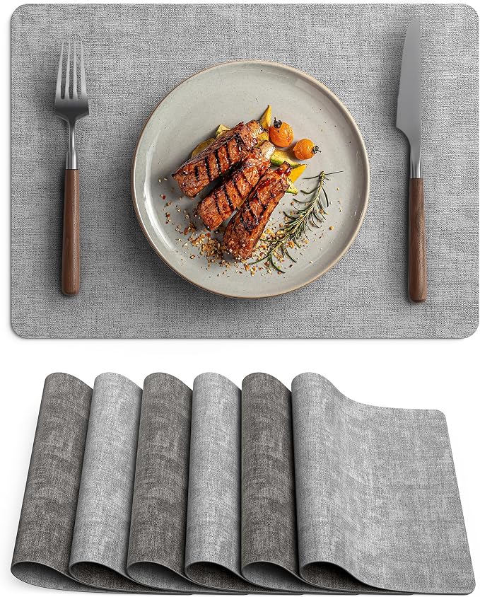 Faux Leather Vinyl Placemats Set of 6 Wipeable Heat Resistant Place Mats 100% by Unknown